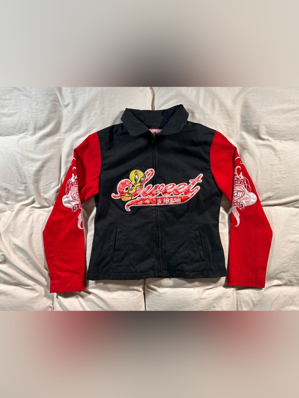 Tweety Bird Looney Tunes Vintage JH Design Retro Y2K Embroidered Racing Jacket S